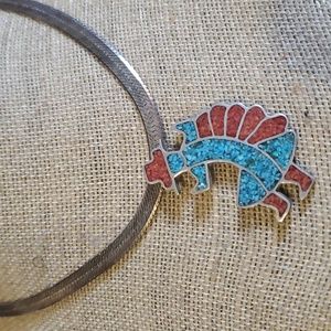 Vintage Sterling Silver Native American Necklace Pendant Turquoise Coral
